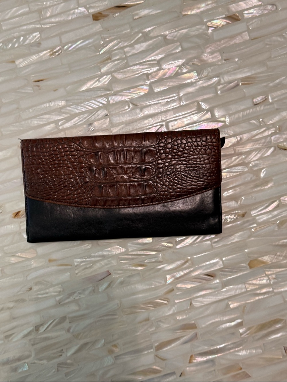 Brahmin Brown Croc-Embossed and Black Leather Wallet